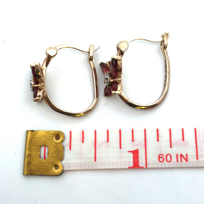 Designer 925 Sterling Silver Vermeil Garnet Diamond Butterfly Hoop Earrings