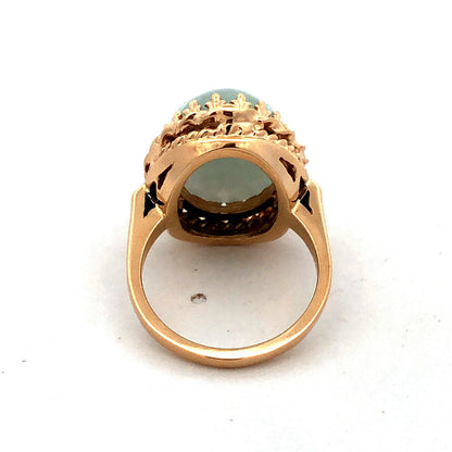 Designer CID 14K Yellow Gold Oval Cabochon Jade Statement Ring