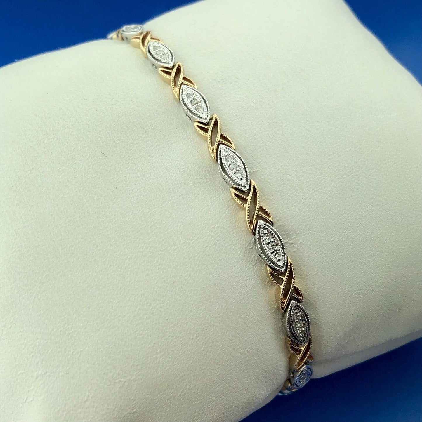 Traditional Designer 14K Yellow White Gold Diamond Two Toned X O Tennis Bracelet
