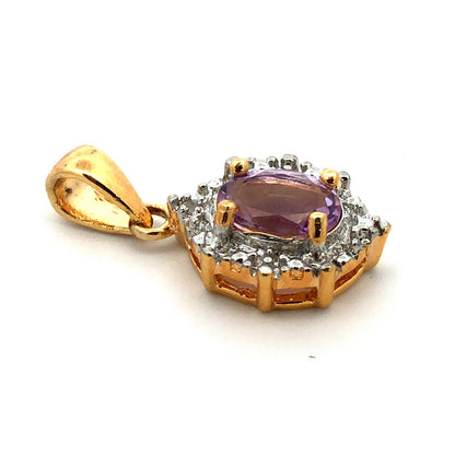 Designer 925 Sterling Silver Vermeil Oval Amethyst Diamond Pendant