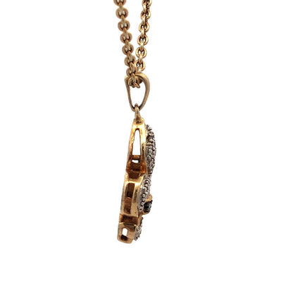 925 Sterling Silver Gold Vermeil Round Diamond Fleur De Lis Necklace