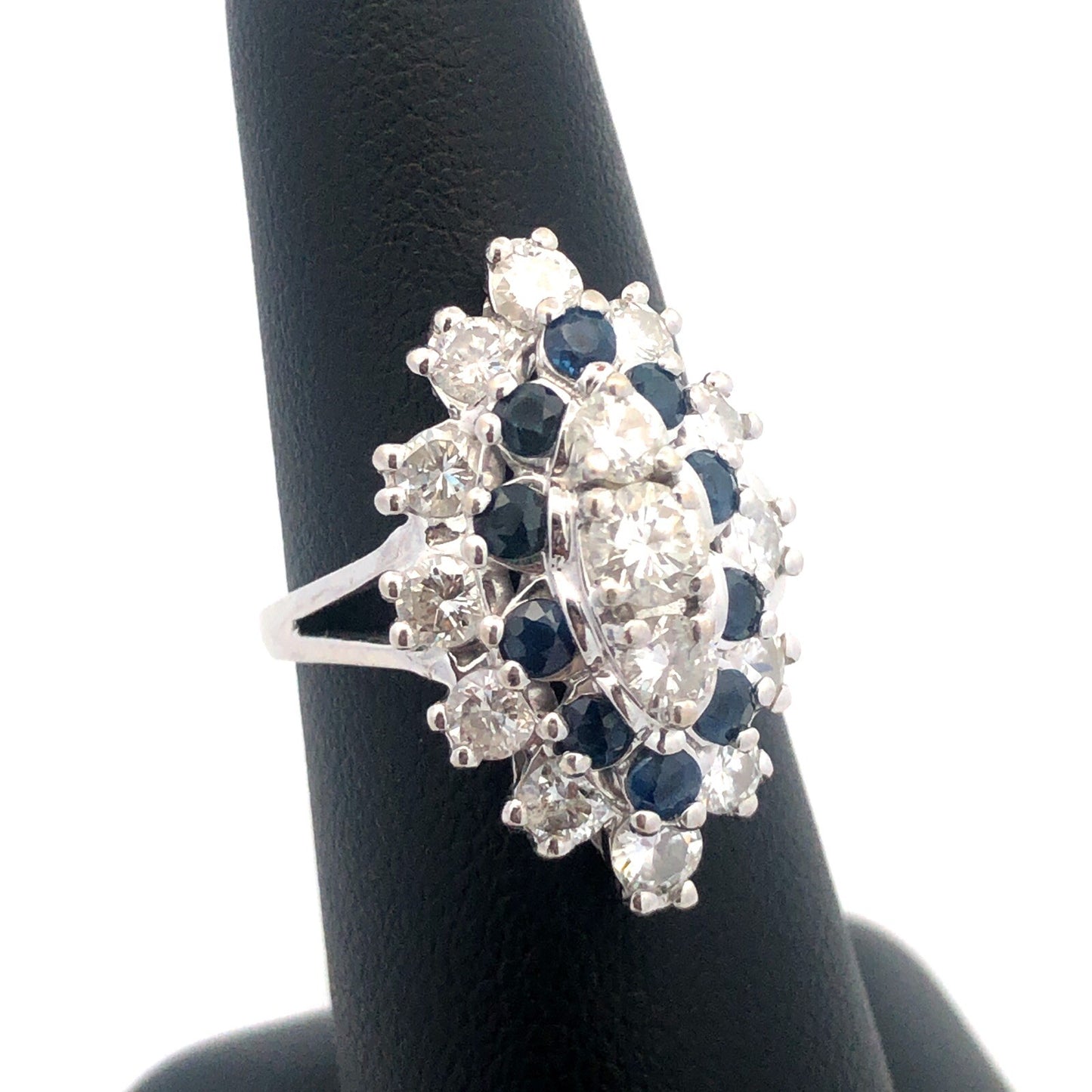 14K White Gold Diamond Sapphire September Anniversary Occasion Statement Ring