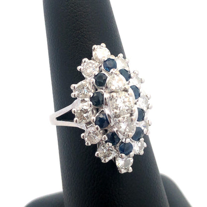 14K White Gold Diamond Sapphire September Anniversary Occasion Statement Ring