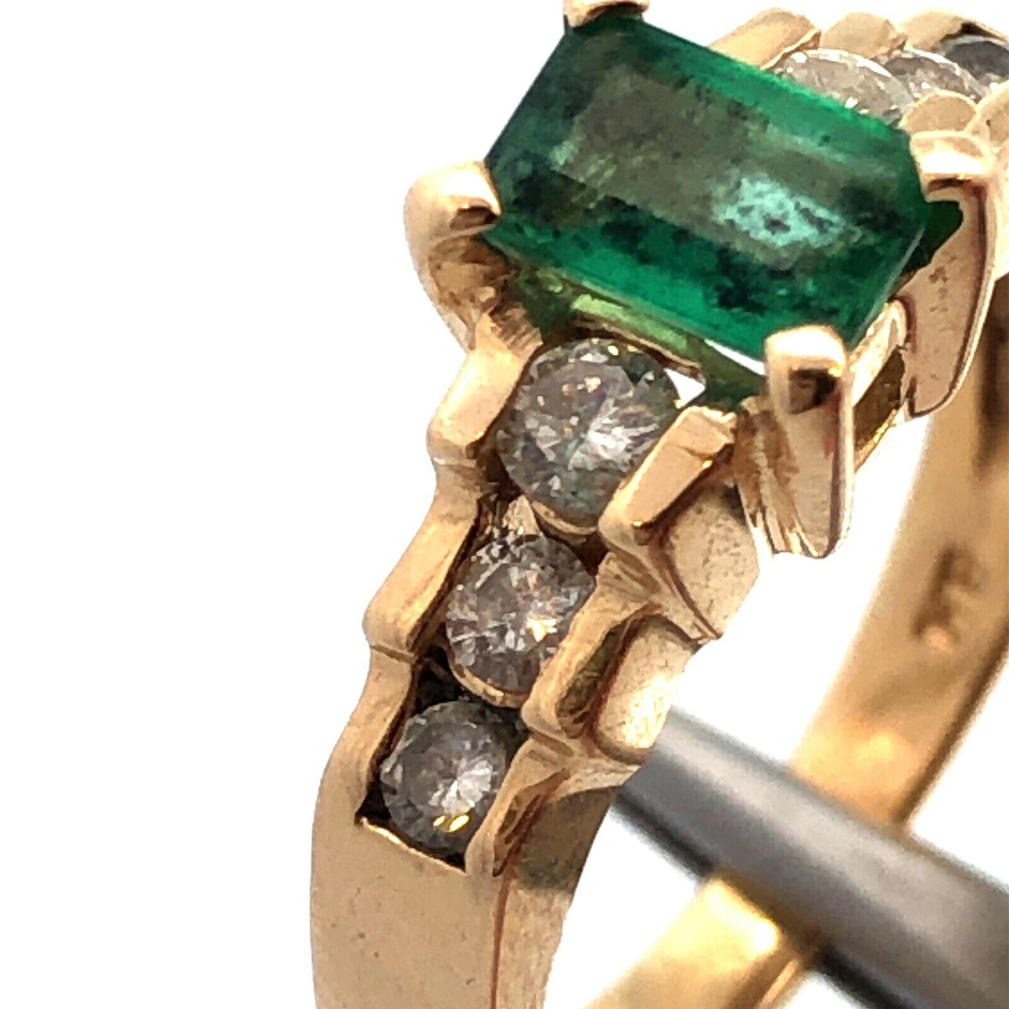 Designer BM 14K Yellow Gold Green Emerald Diamond Solitaire Anniversary Ring