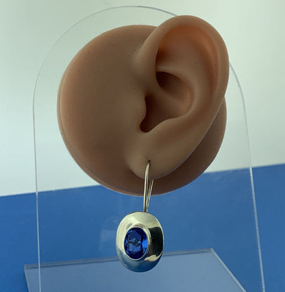 925 Sterling Silver Oval Blue Cubic Zirconia CZ Dangle Slide Earrings