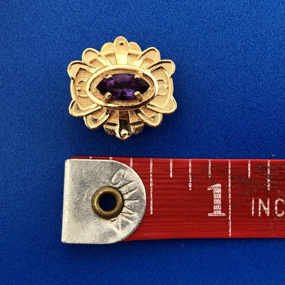 Designer 14K Yellow Gold Amethyst Solitaire Oval Scroll Slide Charm For Bracelet