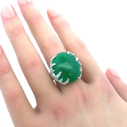 Designer SX 925 Sterling Silver Oval Chrysoprase Cubic Zirconia Statement Ring