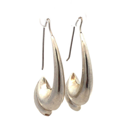 925 Sterling Silver Modernist Abstract Ribbed Statement Dangle Earrings