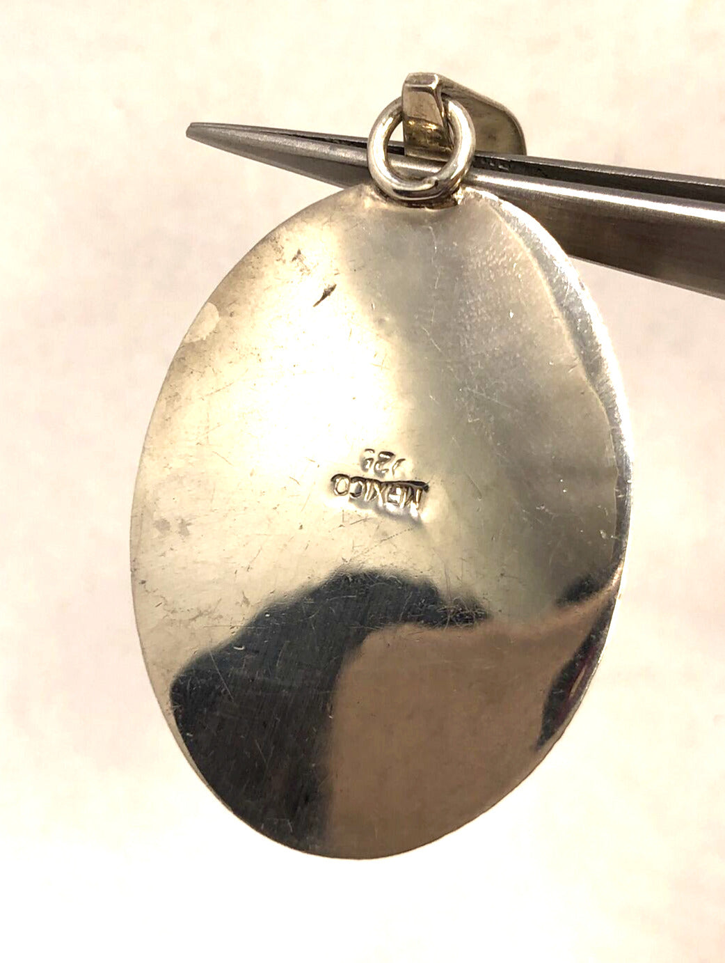 Taxco Mexico 925 Sterling Silver Oval Turquoise Textured Statement Pendant