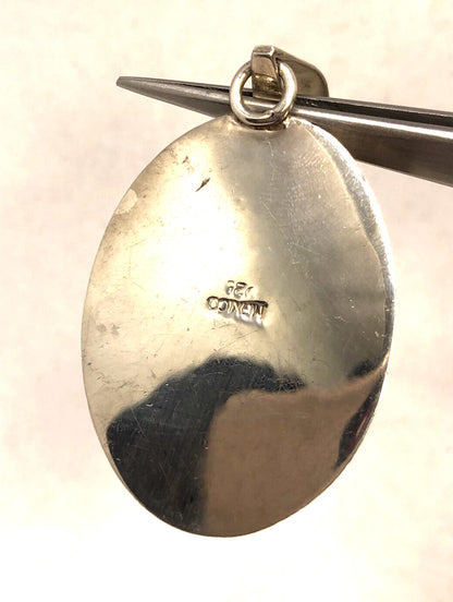Taxco Mexico 925 Sterling Silver Oval Turquoise Textured Statement Pendant
