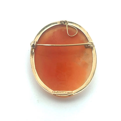 Vintage Designer Italy 14K Yellow Gold Oval Statement Cameo Brooch Pendant