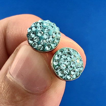 Designer 925 Sterling Silver Aqua Cubic Zirconia CZ Circle Stud Earrings