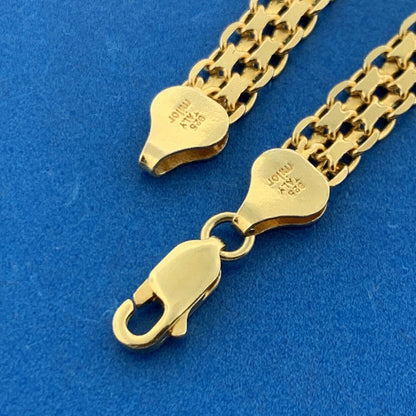 Designer 925 Sterling Silver Vermeil Gold Toned Bar & Circle Mesh Link Bracelet