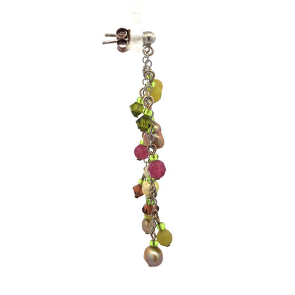 925 Sterling Silver Multi Gemstone Green Purple Cluster Dangle Earrings
