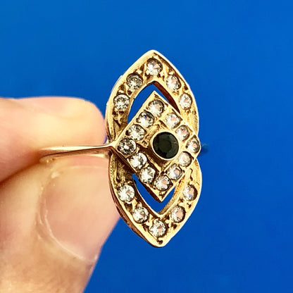 Art Deco Art Nouveau 14K Yellow Gold Sapphire Aquamarine Accent Cocktail Ring