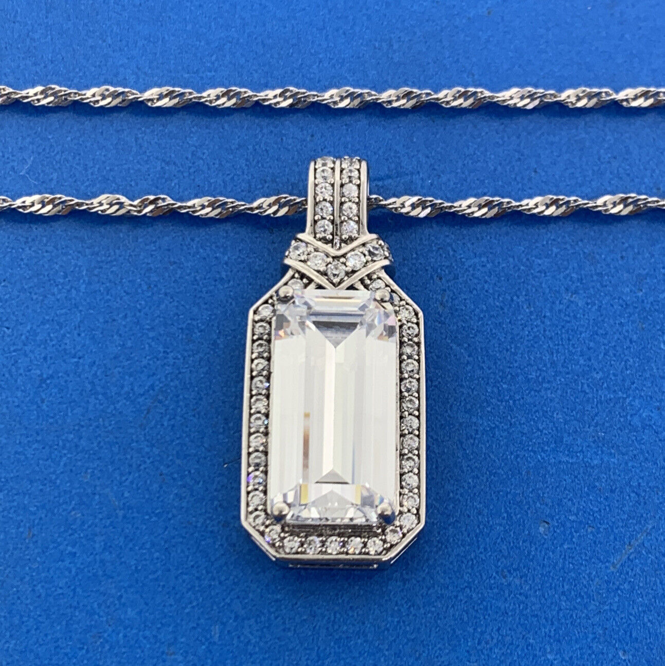 Designer Sterling Silver Diamonique Cubic Zirconia Statement Pendant Necklace