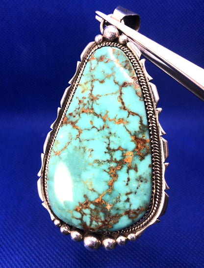 Harold Becenti Navajo 925 Sterling Silver Pear Turquoise Statement Pendant