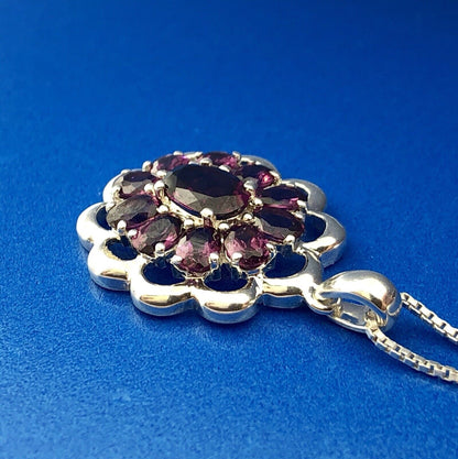 Designer Sterling Silver 925 Purple Cubic Zirconia CZ Flower Cluster Necklace