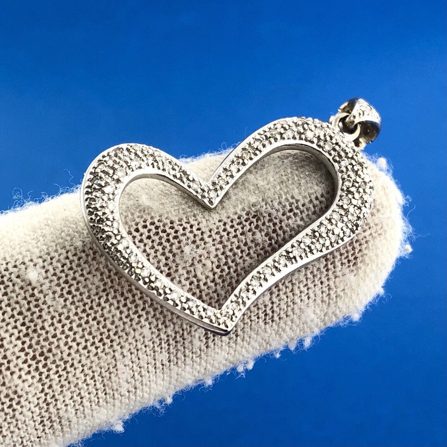 Designer 14K White Gold Diamond Modernist Heart Anniversary Valentine Pendant