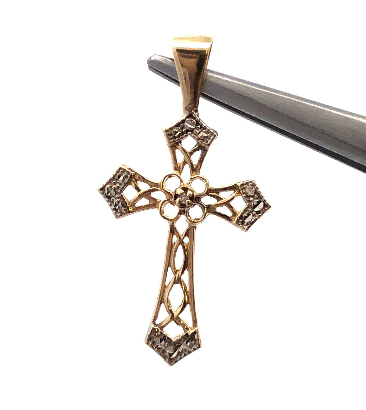 Designer Jacmel Mauritius JCM 10K Yellow Gold Diamond Textured Cross Pendant