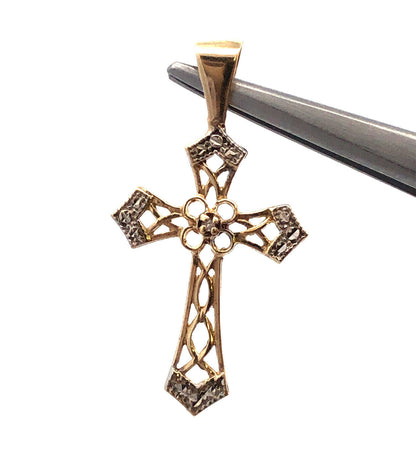Designer Jacmel Mauritius JCM 10K Yellow Gold Diamond Textured Cross Pendant