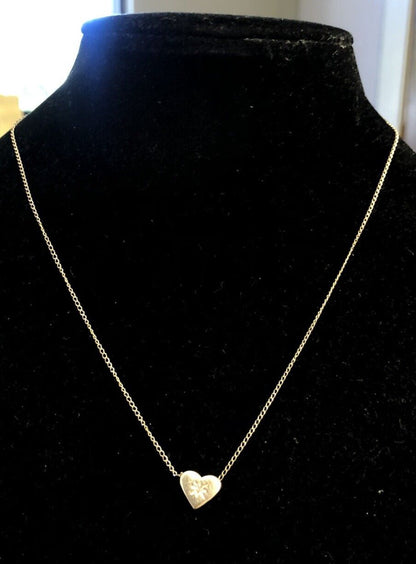 Designer BG 14K Yellow Gold Round Diamond Heart Charm Pendant Necklace