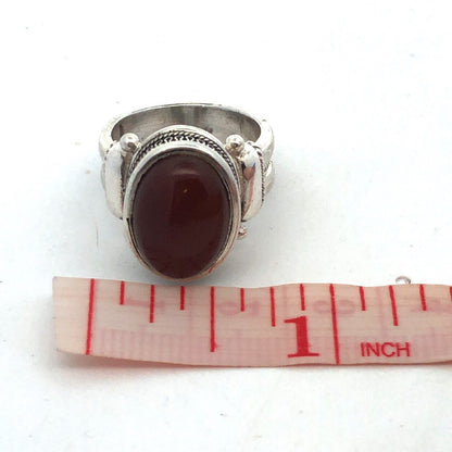 Designer BA 925 Sterling Silver Oval Red Carnelian Textured Statement Ring