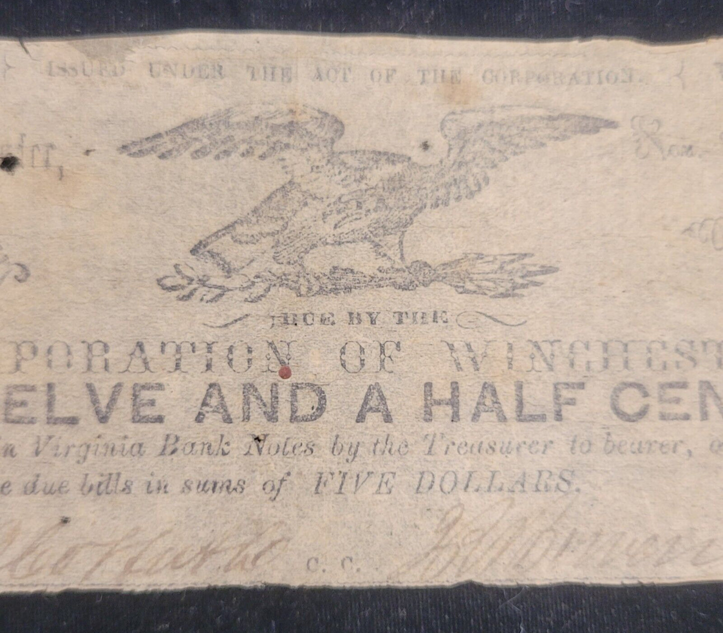 1861 12.5c Corporation of Winchester, Virginia Obsolete Currency Bank Note