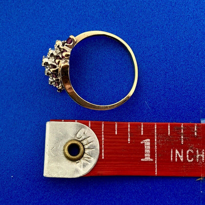 Vintage 10K Yellow Gold Ruby Diamond Cluster Bypass Cocktail July Occasion Ring