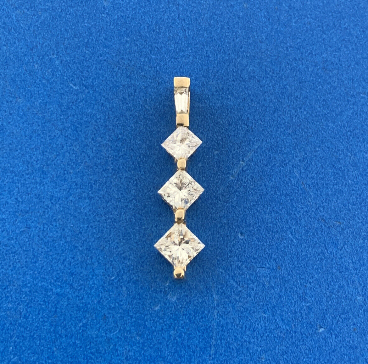 Designer 14K Yellow Gold Princess Diamond Trio Anniversary Journey Pendant