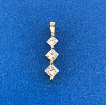 Designer 14K Yellow Gold Princess Diamond Trio Anniversary Journey Pendant