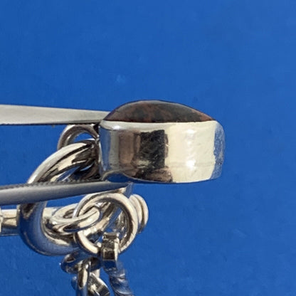 Vintage Taxco Sterling Silver Mahogany Obsidian Dangle Charm Toggle Bracelet
