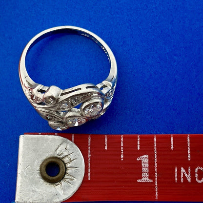 Art Nouveau Art Deco Platinum Diamond Floral Cluster Engagement Cocktail Ring