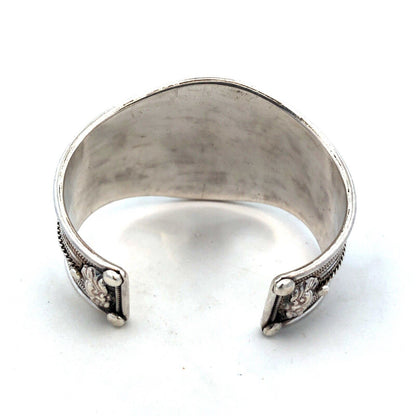 925 Sterling Silver Blue Opal Dragon Filigree Detailed Wide Cuff Bracelet