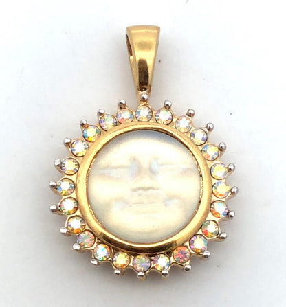 Kirk's Folly Gold Tone Aurora Bourealis Rhinestone Irridescent Man Moon Pendant
