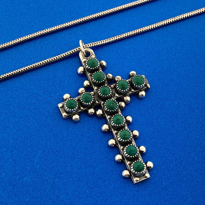 Stunning Sterling Silver 925 Turquoise 18" Chain Religious Faith Cross Necklace