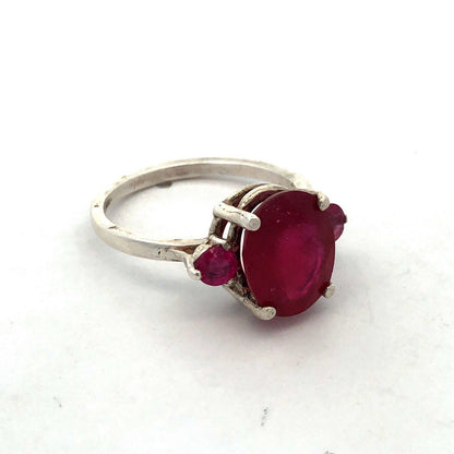 925 Sterling Silver Oval Ruby Solitaire Round Ruby Accented Cocktail Ring