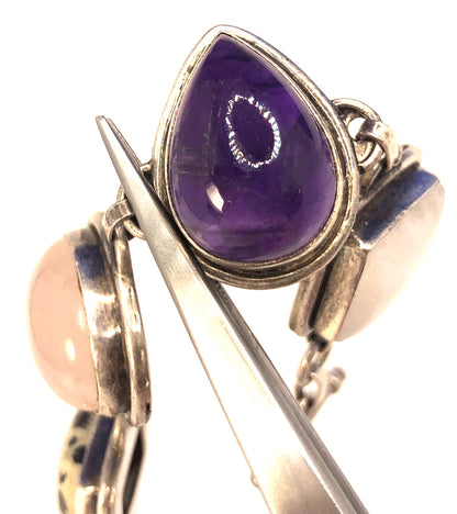 Multi Stone 925 Sterling Silver Chunky Statement Toggle Bracelet