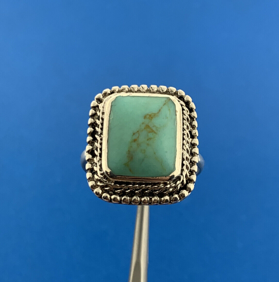 Designer NF 925 Sterling Silver Green Turquoise Rectangle Statement Ring