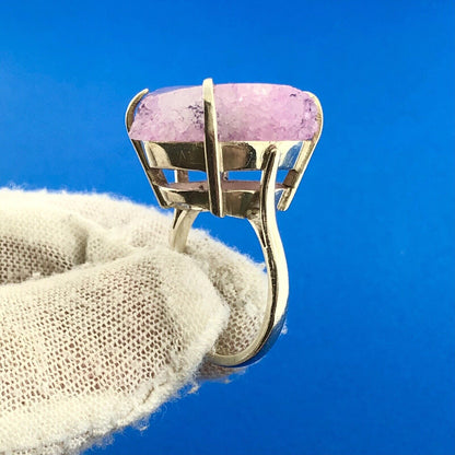 Retro 925 Sterling Silver Purple Fuschia Pink White Druzy Quartz Statement Ring