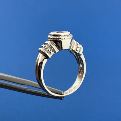 Sterling Silver 925 Solitaire Cubic Zirconia CZ Cable Beaded Cocktail Ring
