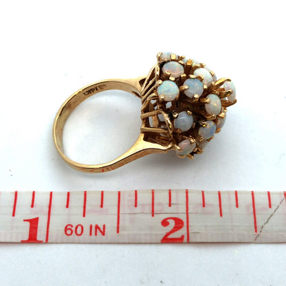 Vintage Designer 14K Yellow Gold Opal Cluster Statement Cocktail Ring