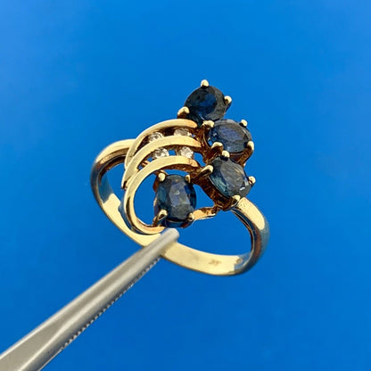 14K Yellow Gold Oval Sapphire Cluster Diamond Accented September Occasion Ring