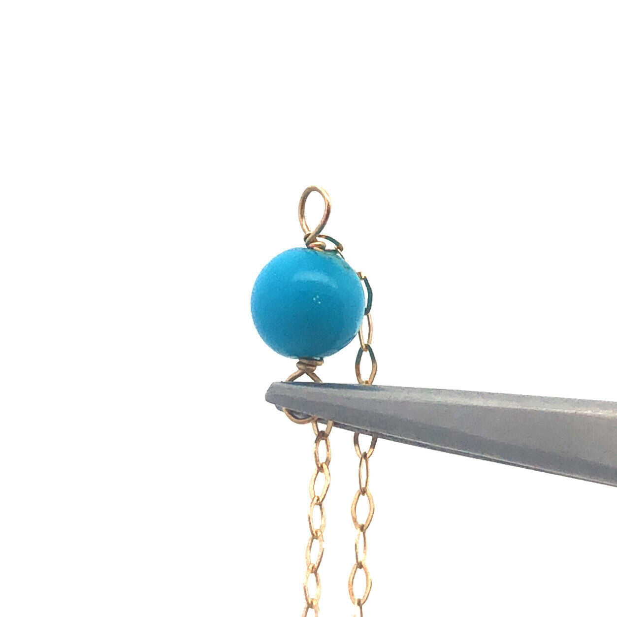 Designer HANA 14K Yellow Gold Round Turquoise Beaded Station Chain Necklace