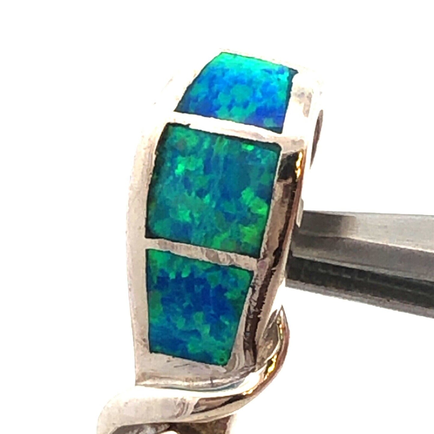 Designer 925 Sterling Silver Pear Tanzanite Opal Inlay Modernist Drop Pendant