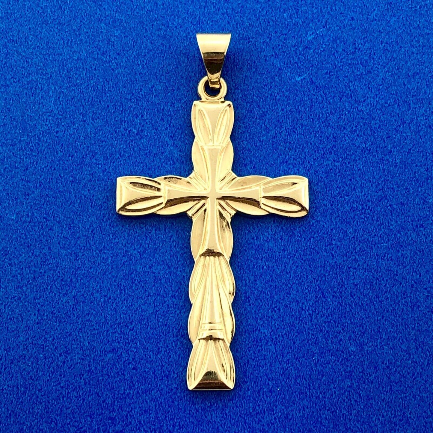 14K Yellow Gold Polished Textured Cross Religious Communion Statement Pendant