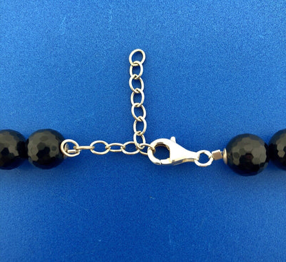Classic Designer Sterling Silver 925 Graduated Black Faceted Jet Bead Necklace