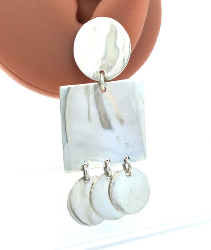 Vintage Taxco TA-01 925 Sterling Silver Square Round Retro Dangle Stud Earrings