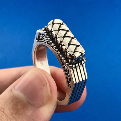 Designer 925 Sterling Silver Architectural Scroll Bar Dome Ring