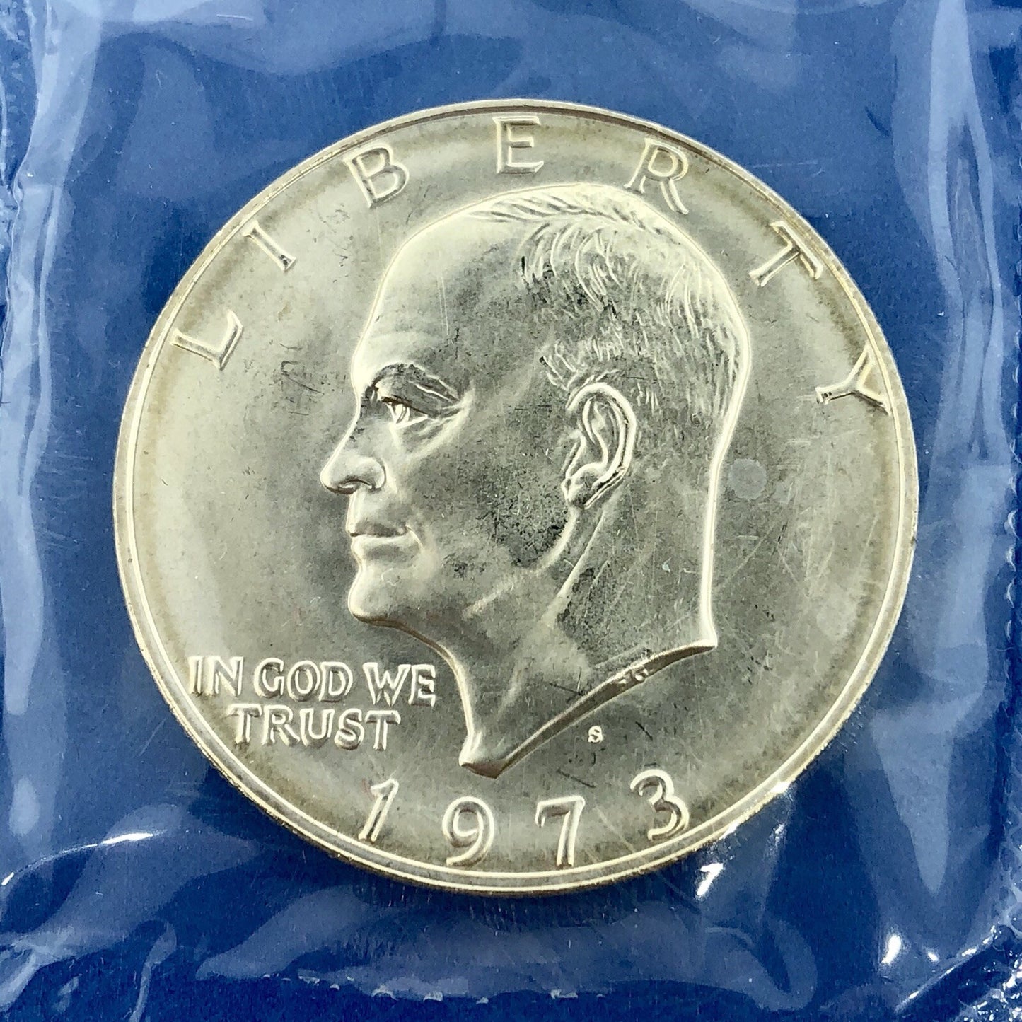 1973 S $1 Silver Eisenhower Gem Uncirculated Key Date 40% Coinage OMP Blue Env